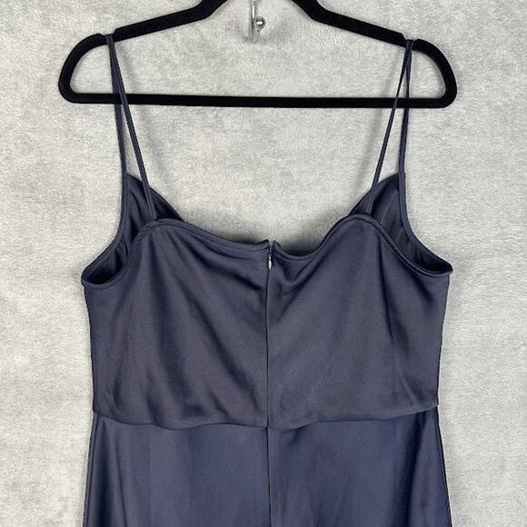 BHLDN Dress Womens 16 Navy Cali Satin Cowl Neck Midi Slip Cocktail Wedding - Picture 6 of 16